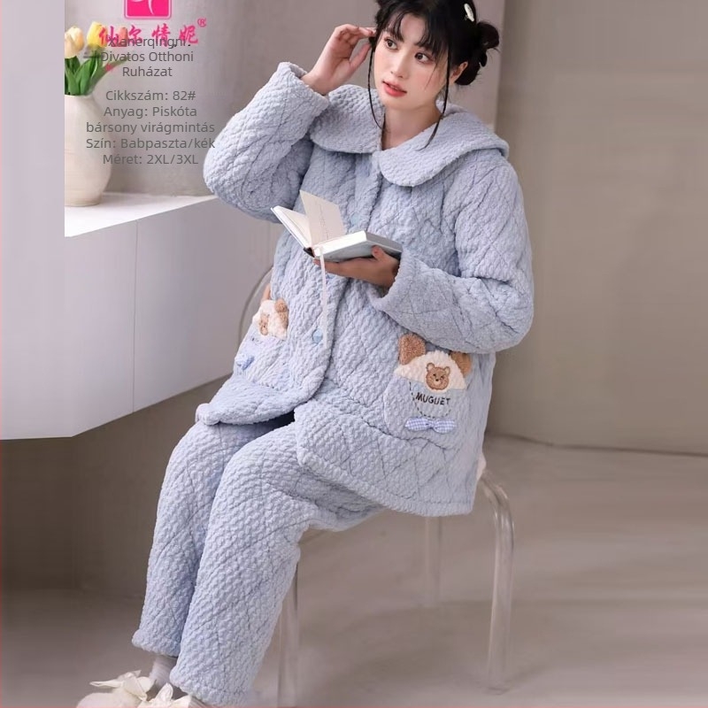 Milk Velvet pizsama kardigán stílusban, extravastag, rever nyak, hosszú ujjú, otthoni melegen és kényelmesen