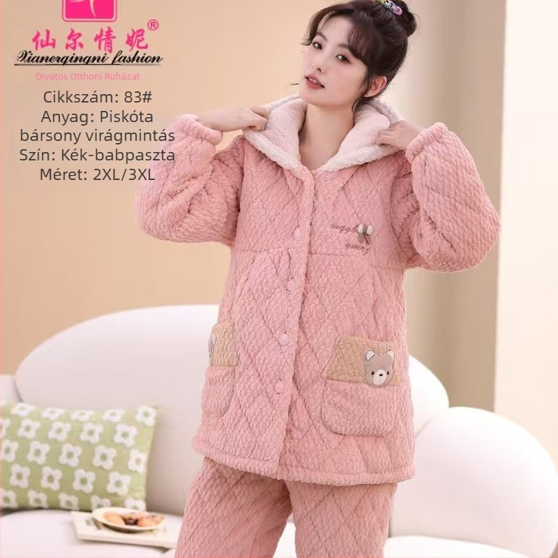 Milk Velvet pizsama kardigán stílusban, extravastag, rever nyak, hosszú ujjú, otthoni melegen és kényelmesen