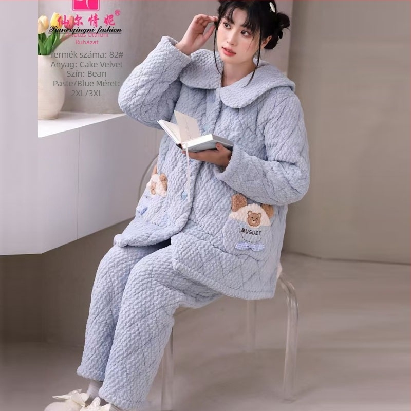 Milk Velvet pizsama kardigán stílusban, extravastag, rever nyak, hosszú ujjú, otthoni melegen és kényelmesen