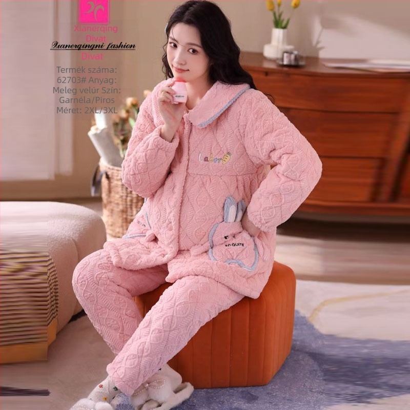 Milk Velvet pizsama kardigán stílusban, extravastag, rever nyak, hosszú ujjú, otthoni melegen és kényelmesen