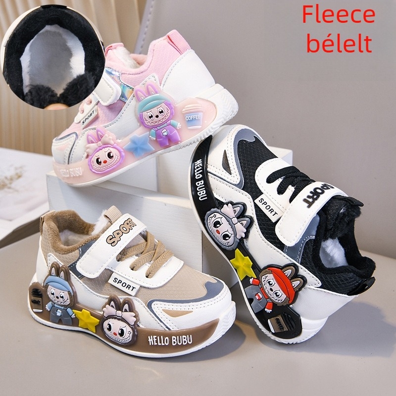 Lányoknak szóló futócipő rajzfilm mintázattal, Velcro-zárás, műbőr felsőrész, vízálló, téli viselet