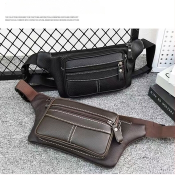 Férfi deréktárca első réteg bőrből — valódi bőr, több rekeszes, nagy kapacitású, lélegző és kopásálló