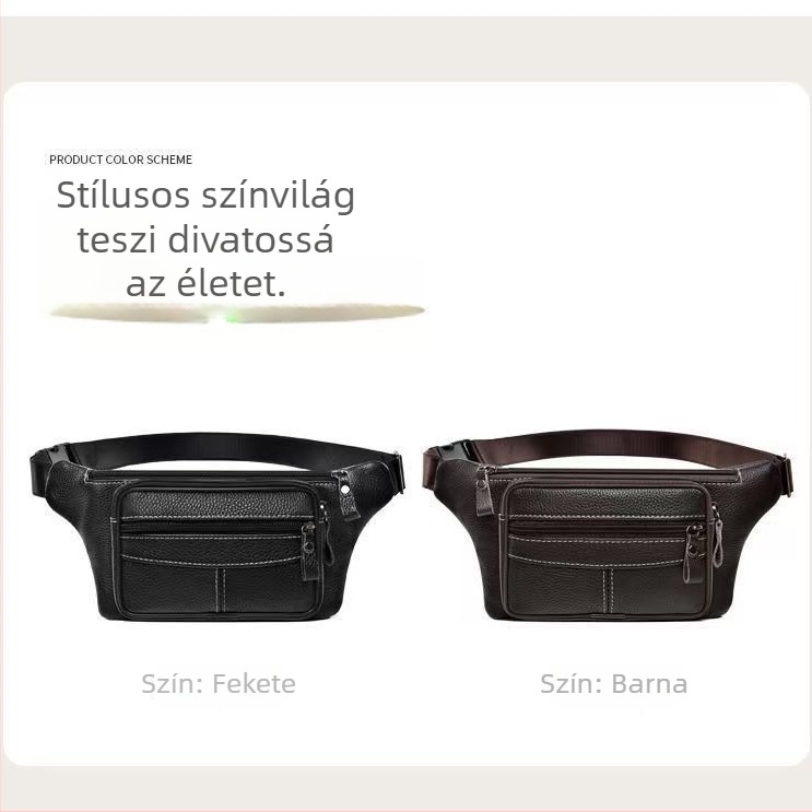Férfi deréktárca első réteg bőrből — valódi bőr, több rekeszes, nagy kapacitású, lélegző és kopásálló