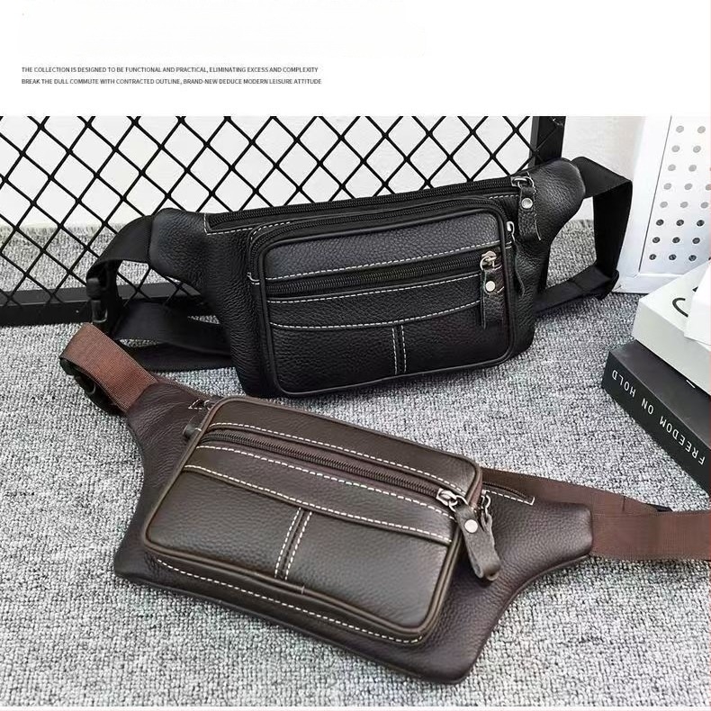 Férfi deréktárca első réteg bőrből — valódi bőr, több rekeszes, nagy kapacitású, lélegző és kopásálló