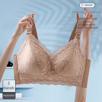 Szoptatós anyasági melltartó, levehető dupla vállpántokkal, vékony formázott kosarakkal, acélhurok nélkül, minden szakaszban használható, fő anyaga nylon 70-80%, bélés nylon