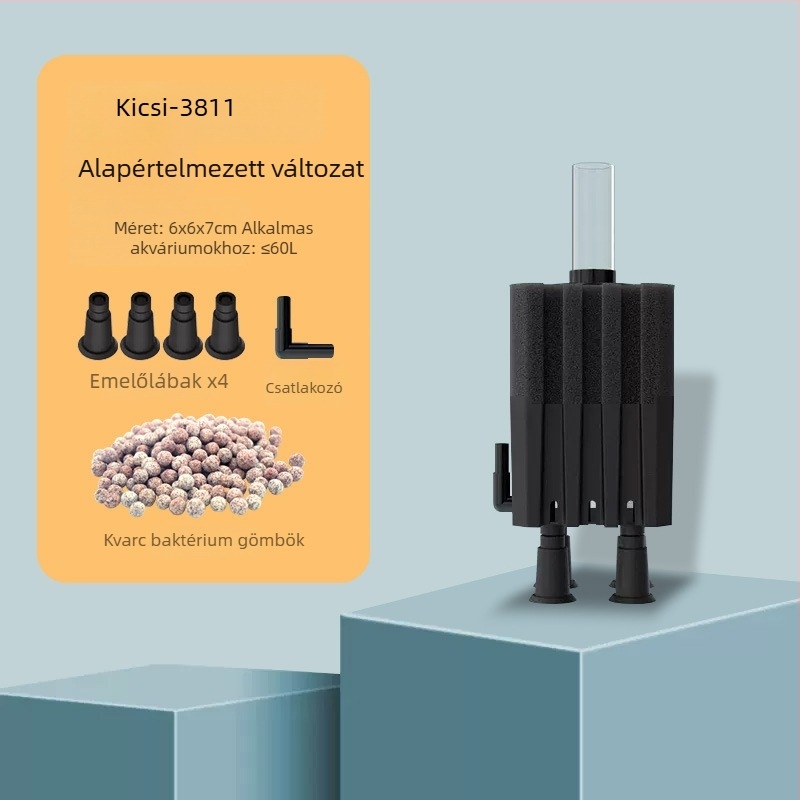 Akváriumi oxigénpumpa beépített szűrődobozzal, műanyagból, édes- és sós halakhoz