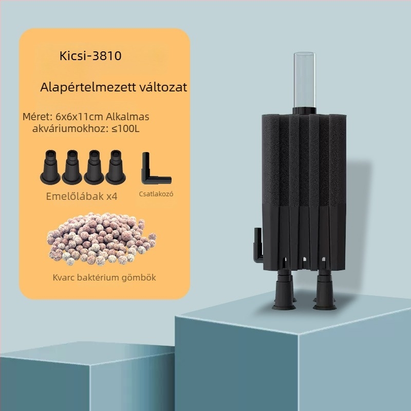 Akváriumi oxigénpumpa beépített szűrődobozzal, műanyagból, édes- és sós halakhoz