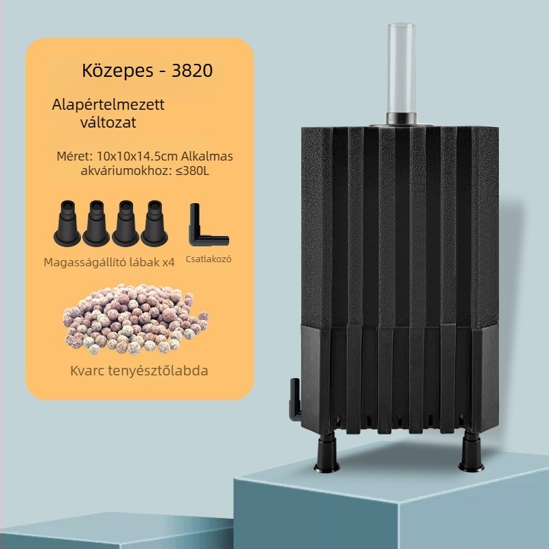 Akváriumi oxigénpumpa beépített szűrődobozzal, műanyagból, édes- és sós halakhoz