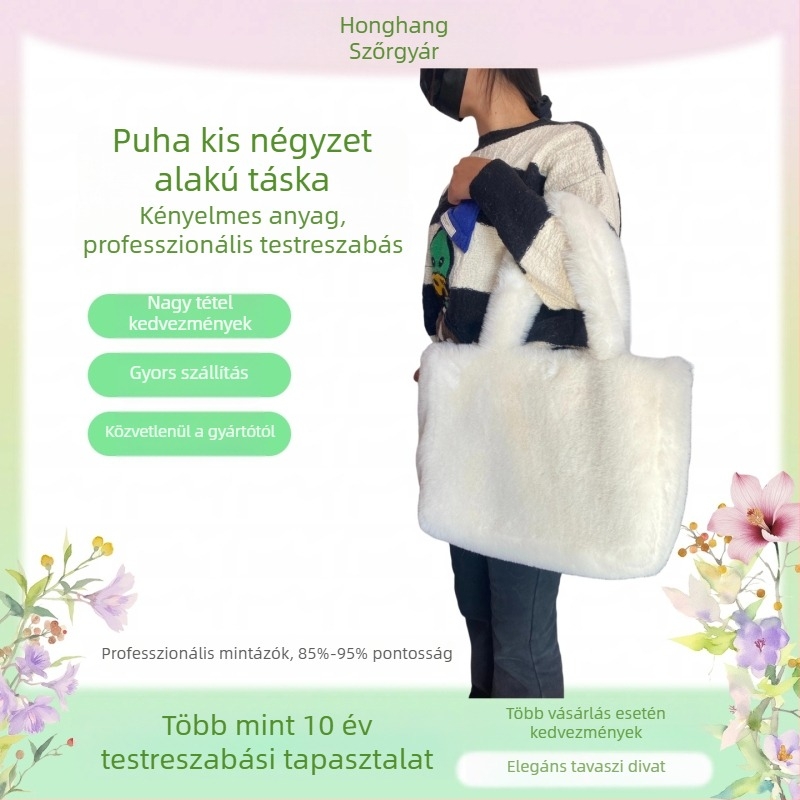 Plüss Tote táska városi stílusban, nagy kapacitás, mágneses zárás, belső cipzáros zseb