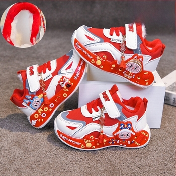 Őszi–téli gyermekcipők fiúknak és lányoknak, mindennapi vízálló sneakers karikatúra mintával és meleg fleece bélés
