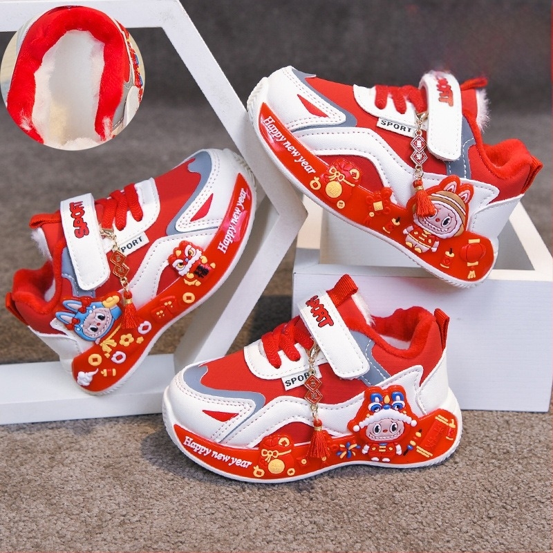 Őszi–téli gyermekcipők fiúknak és lányoknak, mindennapi vízálló sneakers karikatúra mintával és meleg fleece bélés
