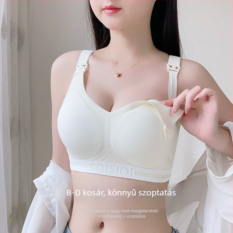 Elöl nyitható szoptatós melltartó acélgyűrűk nélkül, vékony formázott kosarak, nylon bélés 50–70%