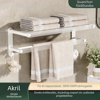 Fali törölközőtartó, fúrás nélkül, egypálcás, akril-alumínium anyagból, teherbírás 5 kg.