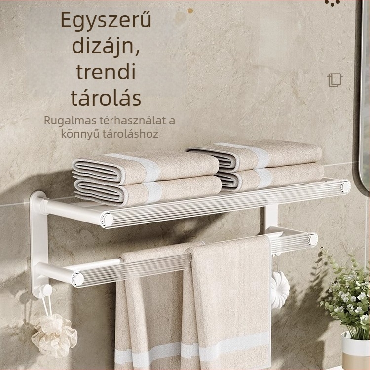 Fali törölközőtartó, fúrás nélkül, egypálcás, akril-alumínium anyagból, teherbírás 5 kg.