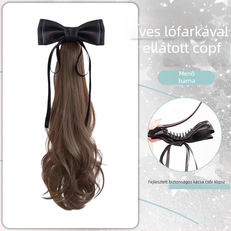 Paróka lófarokkal: szorosan kötött stílus, modell masni-clip, nagy hullámok, kézzel készített, hőálló haj
