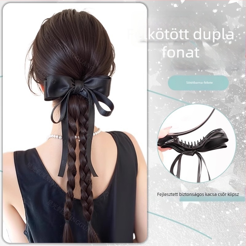 Paróka lófarokkal: szorosan kötött stílus, modell masni-clip, nagy hullámok, kézzel készített, hőálló haj
