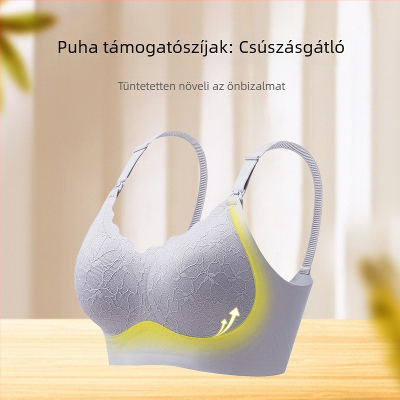 Csipkés terhes- és szoptatós melltartó, varrat nélküli, elülső gombos záródás, vékony formázott kosarak, drót nélküli, fix vállpántok