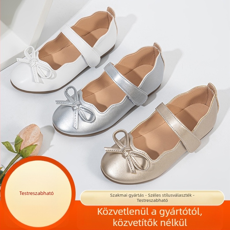 Lány gyerek cipő, négyzetes orrú, PU bőr felső, masnival, gumitalp, vízálló