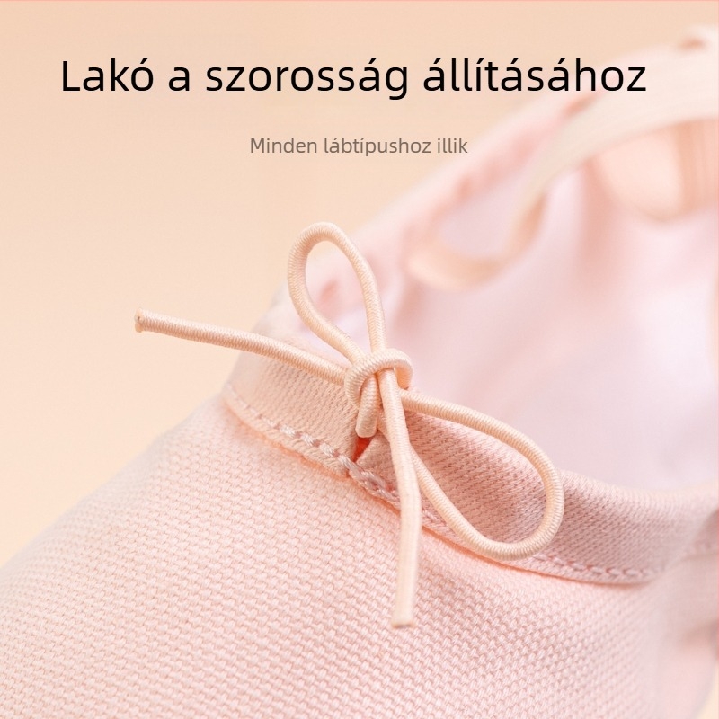 Gyerekeknek szóló tánccipő – vászon felsőrész, bőr talp, balett, modern tánc és négyzetes tánc