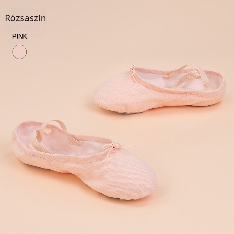 Gyerekeknek szóló tánccipő – vászon felsőrész, bőr talp, balett, modern tánc és négyzetes tánc
