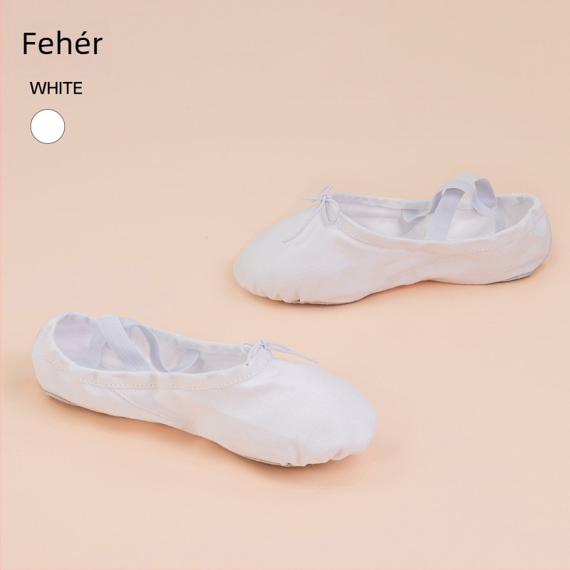 Gyerekeknek szóló tánccipő – vászon felsőrész, bőr talp, balett, modern tánc és négyzetes tánc