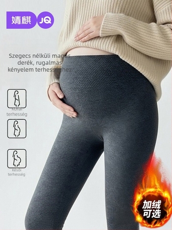 Kismama harisnya fleece béléssel, téli meleg, karcsú szabás, középső derekú, viszkóz-poliészter anyag