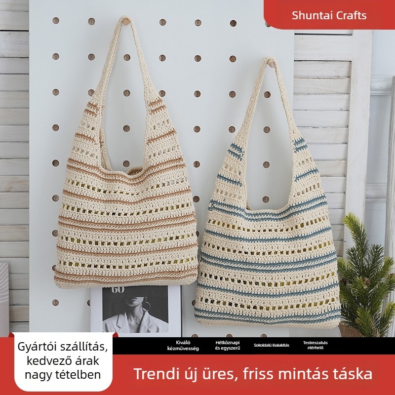 Tote táska – városi egyszerűség, pamut kötél, horizontális négyzet alakú, pamut bélés