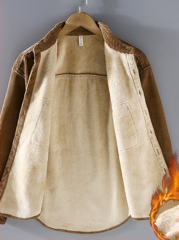Corduroy Shirt, 100% Cotton Main Fabric, Japanese Vintage Loose Fit, Lapel Collar, Thickened Warmth