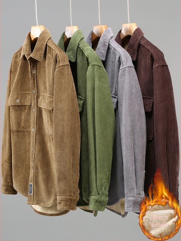 Corduroy Shirt, 100% Cotton Main Fabric, Japanese Vintage Loose Fit, Lapel Collar, Thickened Warmth