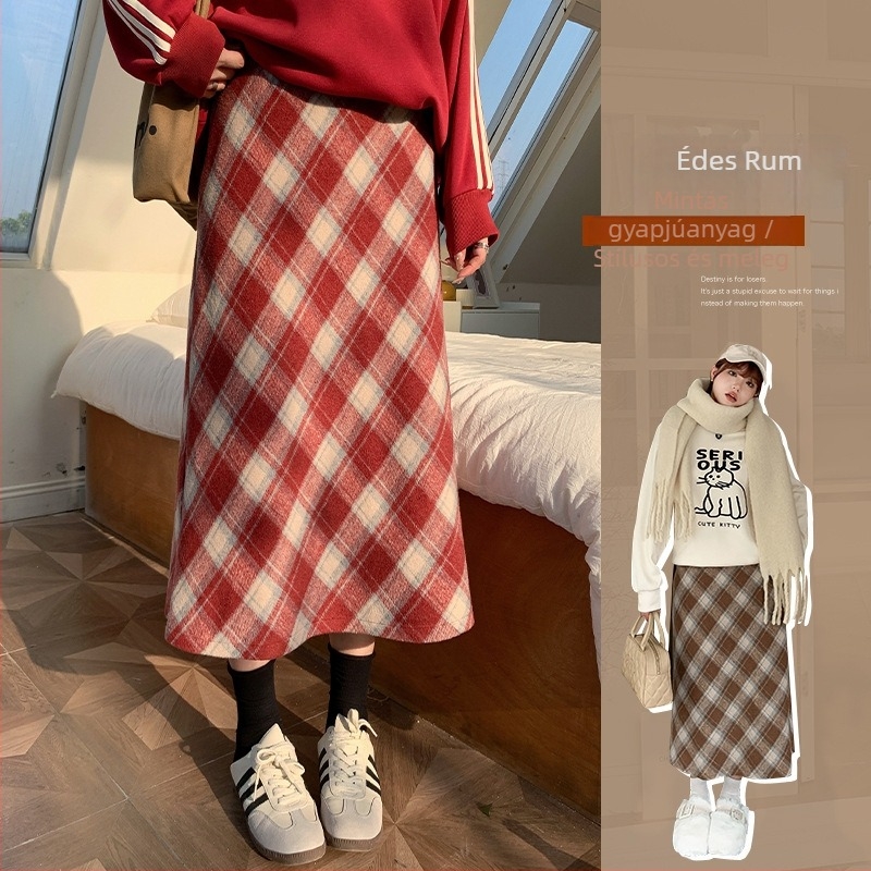 Női magas derekú, középméretű kockás szoknya poliészterből, tavasz 2025