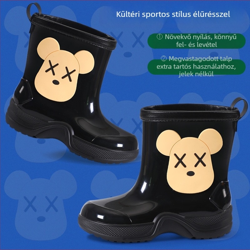 Gyerekek PVC esőcsizmája - középmagas, rajzfilmszerű minta, 4–16 éveseknek