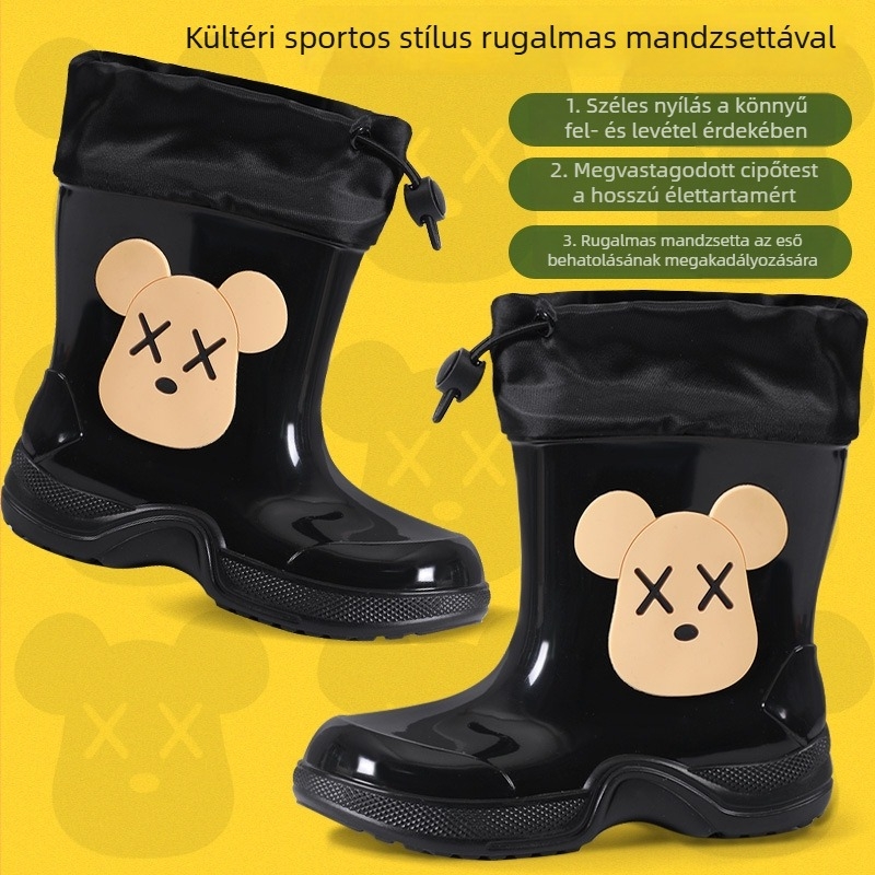 Gyerekek PVC esőcsizmája - középmagas, rajzfilmszerű minta, 4–16 éveseknek