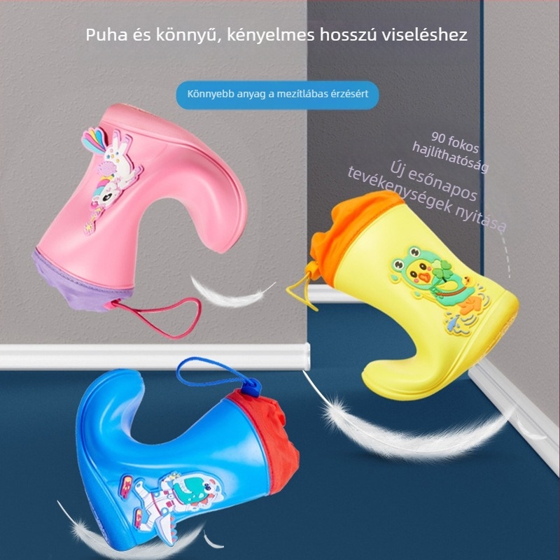 PVC gyerek esőcsizma karikatúra mintával, húzózáras, csúszásmentes talppal, négy évszakos használatra