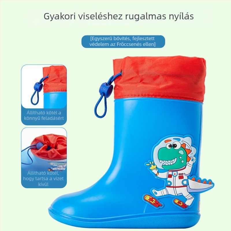 PVC gyerek esőcsizma karikatúra mintával, húzózáras, csúszásmentes talppal, négy évszakos használatra