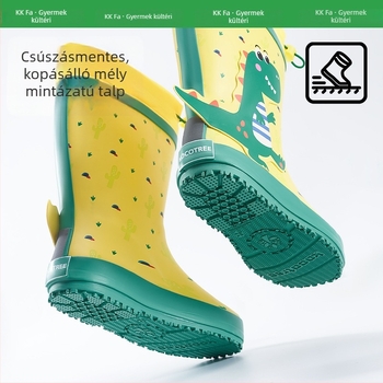 Gyermek esőcsizmák - Kocotree, rajzfilm dinoszaurusz unikornis mintával, lapos sarok, négy évszak, 4-12 éveseknek