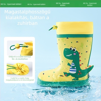 Gyermek esőcsizmák - Kocotree, rajzfilm dinoszaurusz unikornis mintával, lapos sarok, négy évszak, 4-12 éveseknek