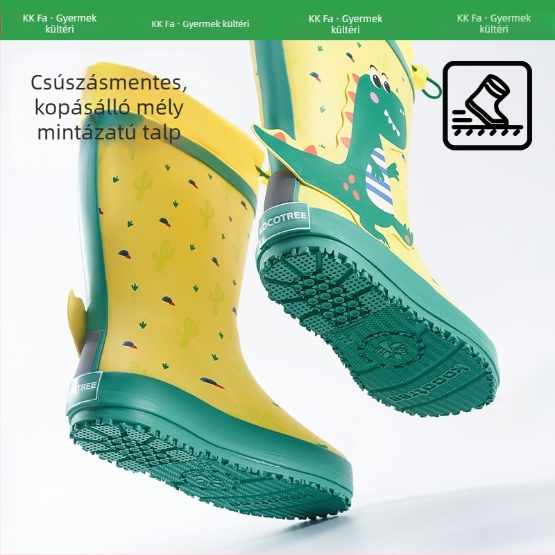 Gyermek esőcsizmák - Kocotree, rajzfilm dinoszaurusz unikornis mintával, lapos sarok, négy évszak, 4-12 éveseknek