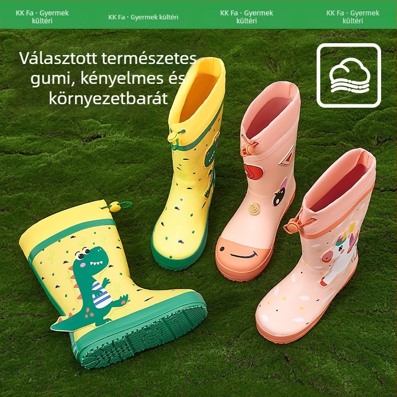 Gyermek esőcsizmák - Kocotree, rajzfilm dinoszaurusz unikornis mintával, lapos sarok, négy évszak, 4-12 éveseknek