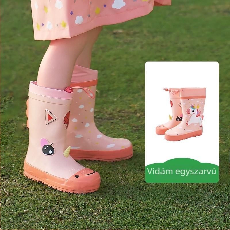 Gyermek esőcsizmák - Kocotree, rajzfilm dinoszaurusz unikornis mintával, lapos sarok, négy évszak, 4-12 éveseknek