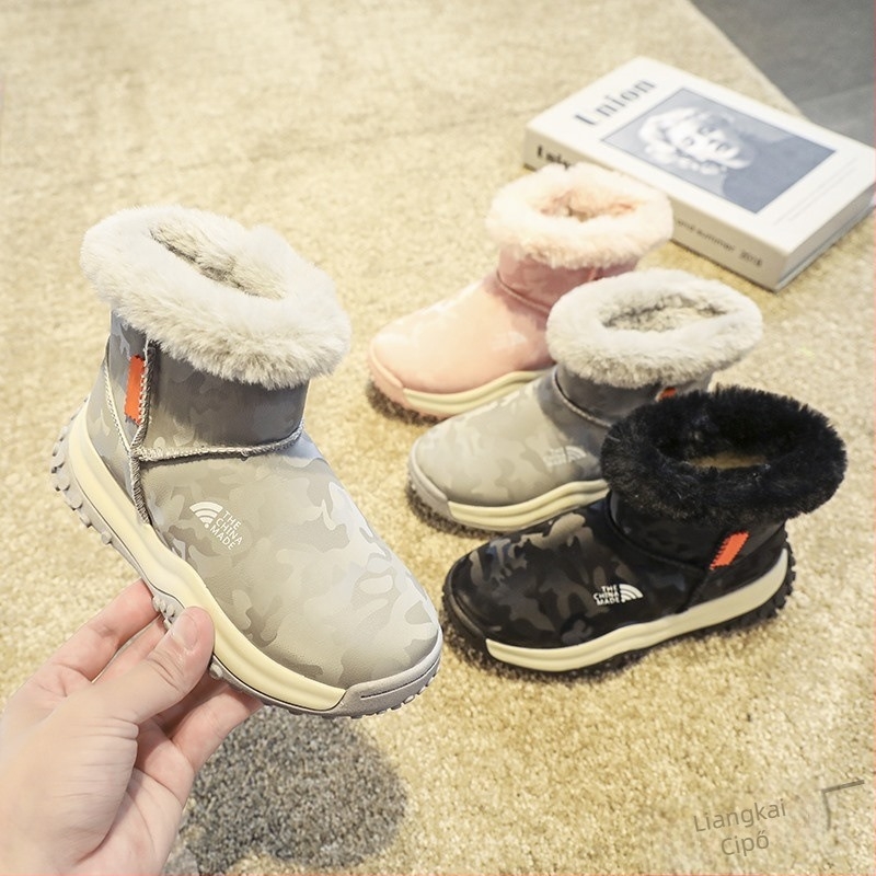 Uniszex vízálló gyerek hócsizma, PU felső rész, bokáig érő, vastag pamut bélés