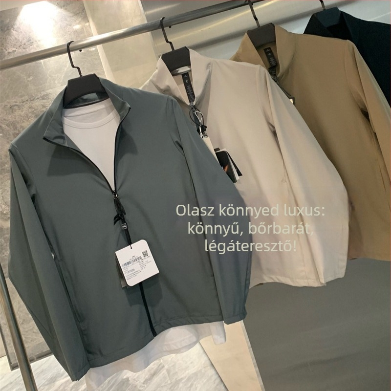 Álló galléros dzseki, légáteresztő, napsugárzás elleni védelem, sportos stílus (Napsugárvédelmi index 50+, álló gallér, cipzár, 3D zsebek, polyeszter keverék)
