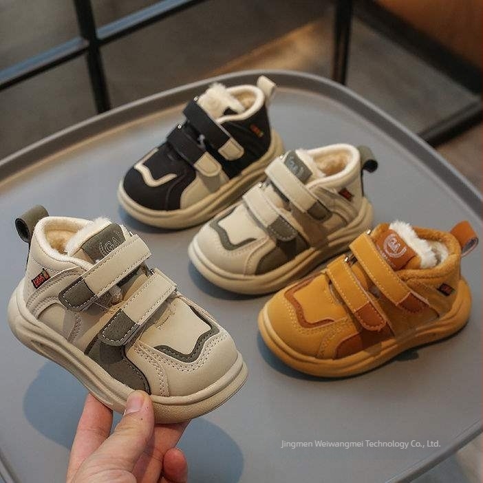 Gyerekeknek szóló pamut téli cipő, puha talp, fleece bélés, Velcro-zár, 1–3 éveseknek