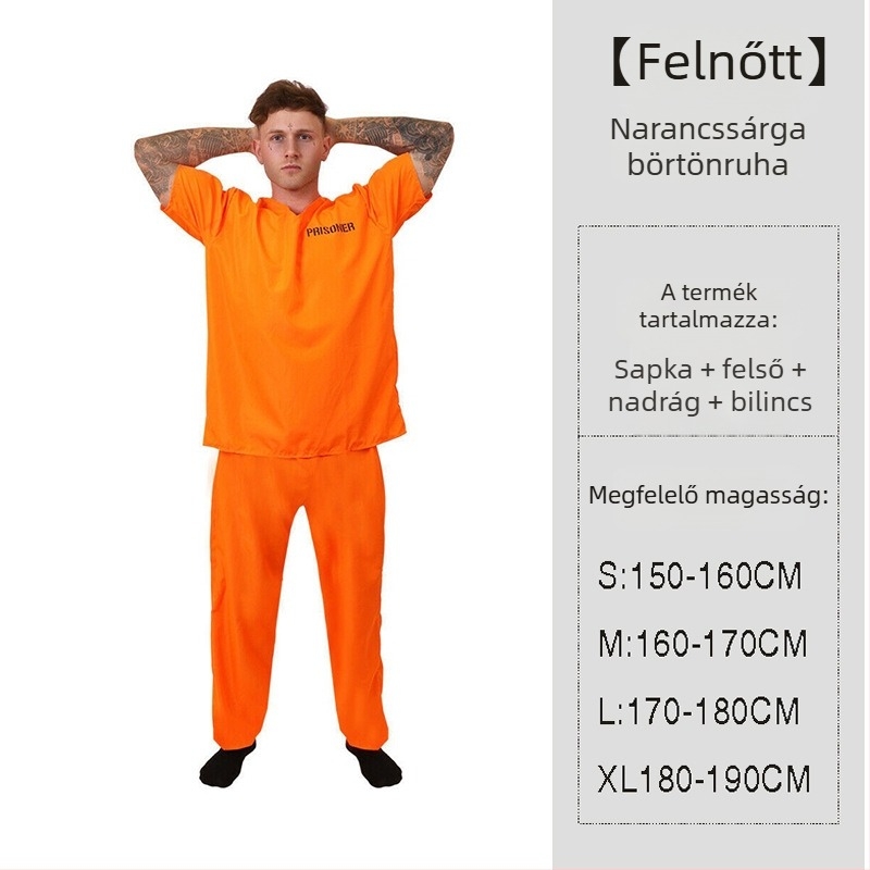 Uniszex Halloween rab jelmez csíkos mintával - poliészter anyag, regenerált cellulóz rostok ≥95%, színpadi viselet/maszkoláshoz, 17 év alattiaknak