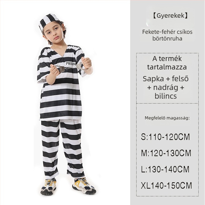 Uniszex Halloween rab jelmez csíkos mintával - poliészter anyag, regenerált cellulóz rostok ≥95%, színpadi viselet/maszkoláshoz, 17 év alattiaknak