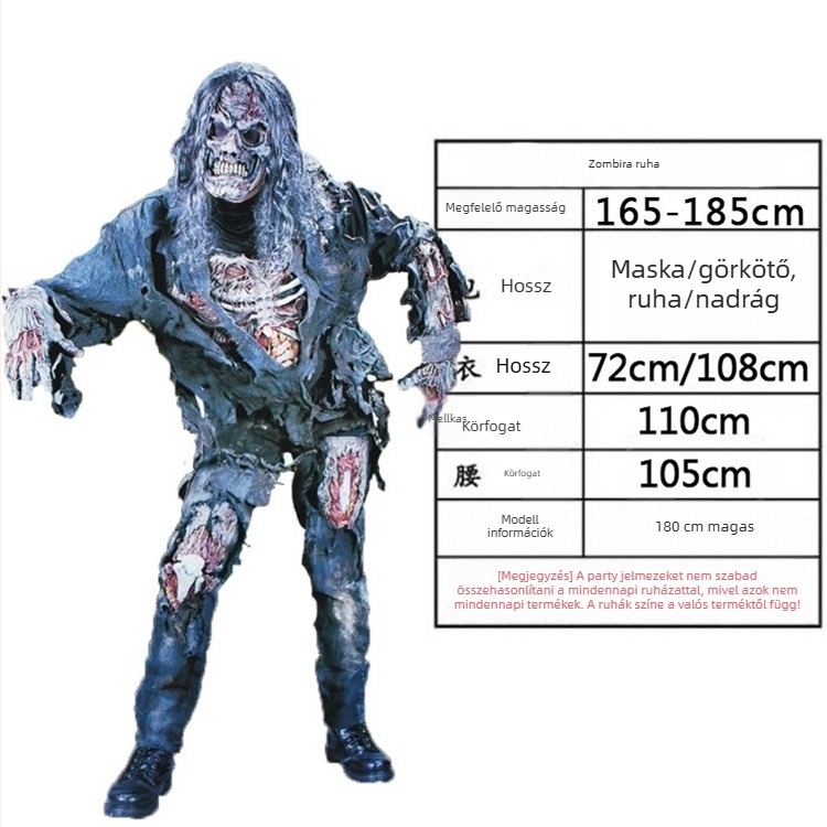 Felnőtt cosplay ruházat – uniszex, farkasember/zombie karakter szett színpadi előadásra; anyag: pamutkeverék; fő anyag: poliészter; szezon: 2025 tavasz; korcsoport: 25–29; galléros címke