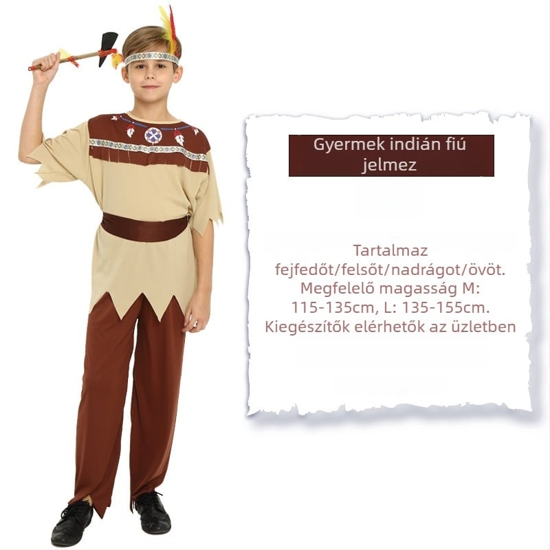 Halloween jelmez – uniszex indián stílusú színpadi öltözet, 80-90% poliészter, 2024 ősz, 17 év alattiak számára