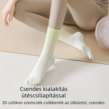 Női ötujjú jóga zokni, középső lábszár hossz, gradiens mintázat, fésült pamut, szilikonos csúszásmentes