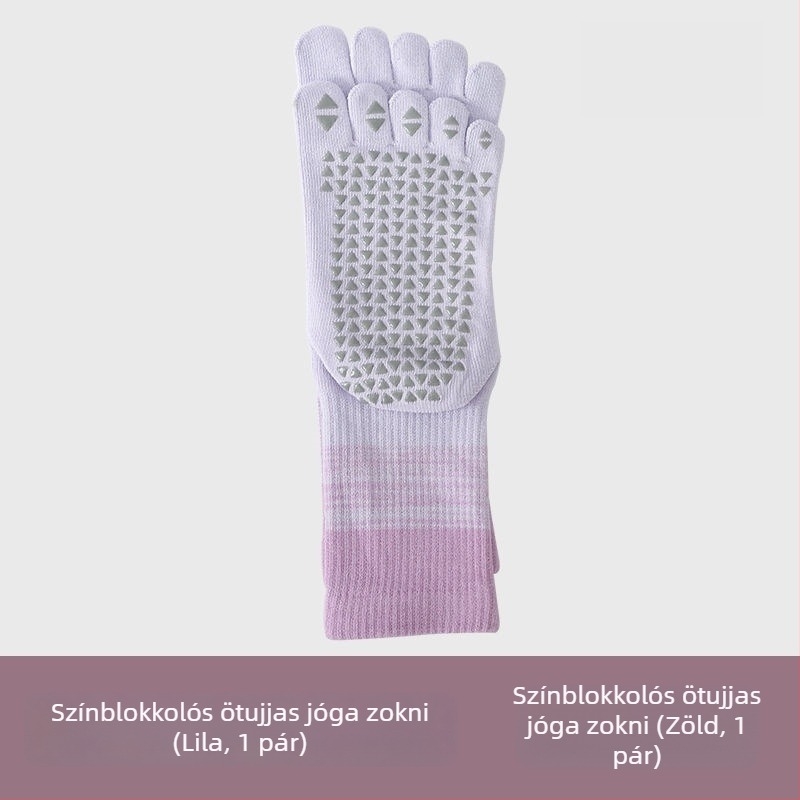 Női ötujjú jóga zokni, középső lábszár hossz, gradiens mintázat, fésült pamut, szilikonos csúszásmentes