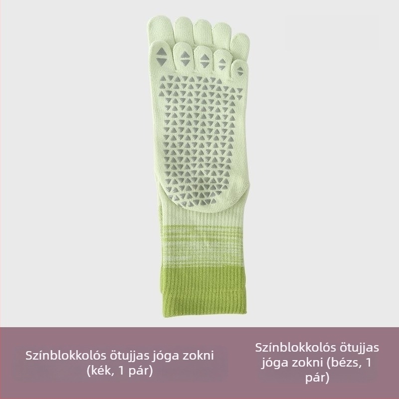 Női ötujjú jóga zokni, középső lábszár hossz, gradiens mintázat, fésült pamut, szilikonos csúszásmentes