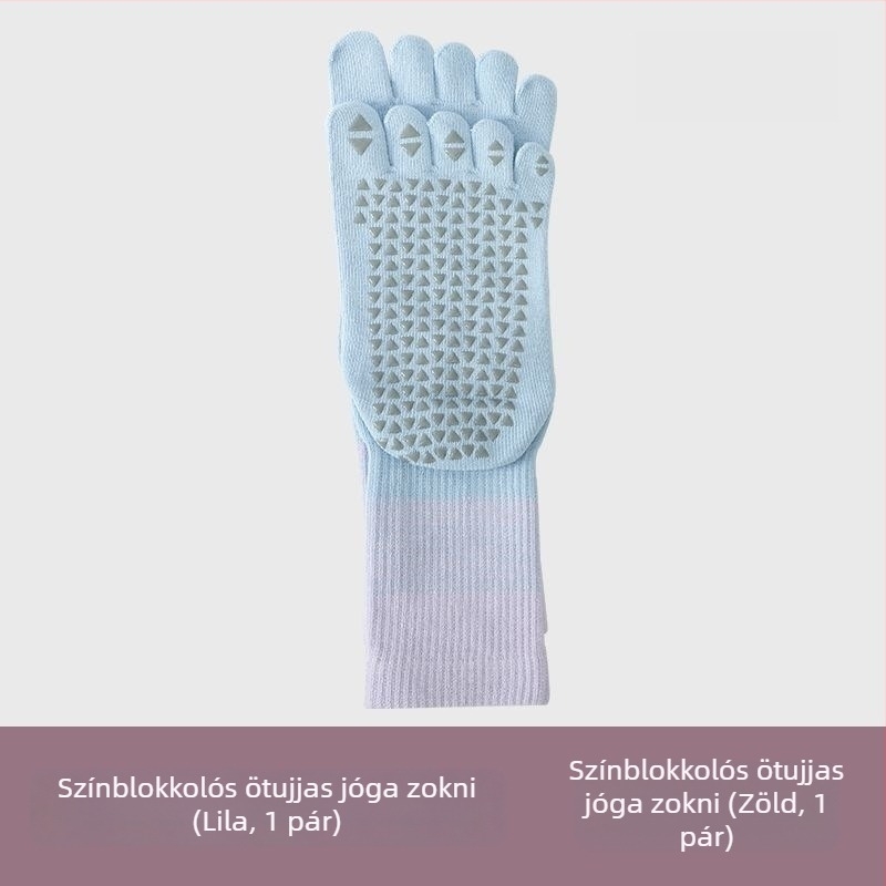 Női ötujjú jóga zokni, középső lábszár hossz, gradiens mintázat, fésült pamut, szilikonos csúszásmentes